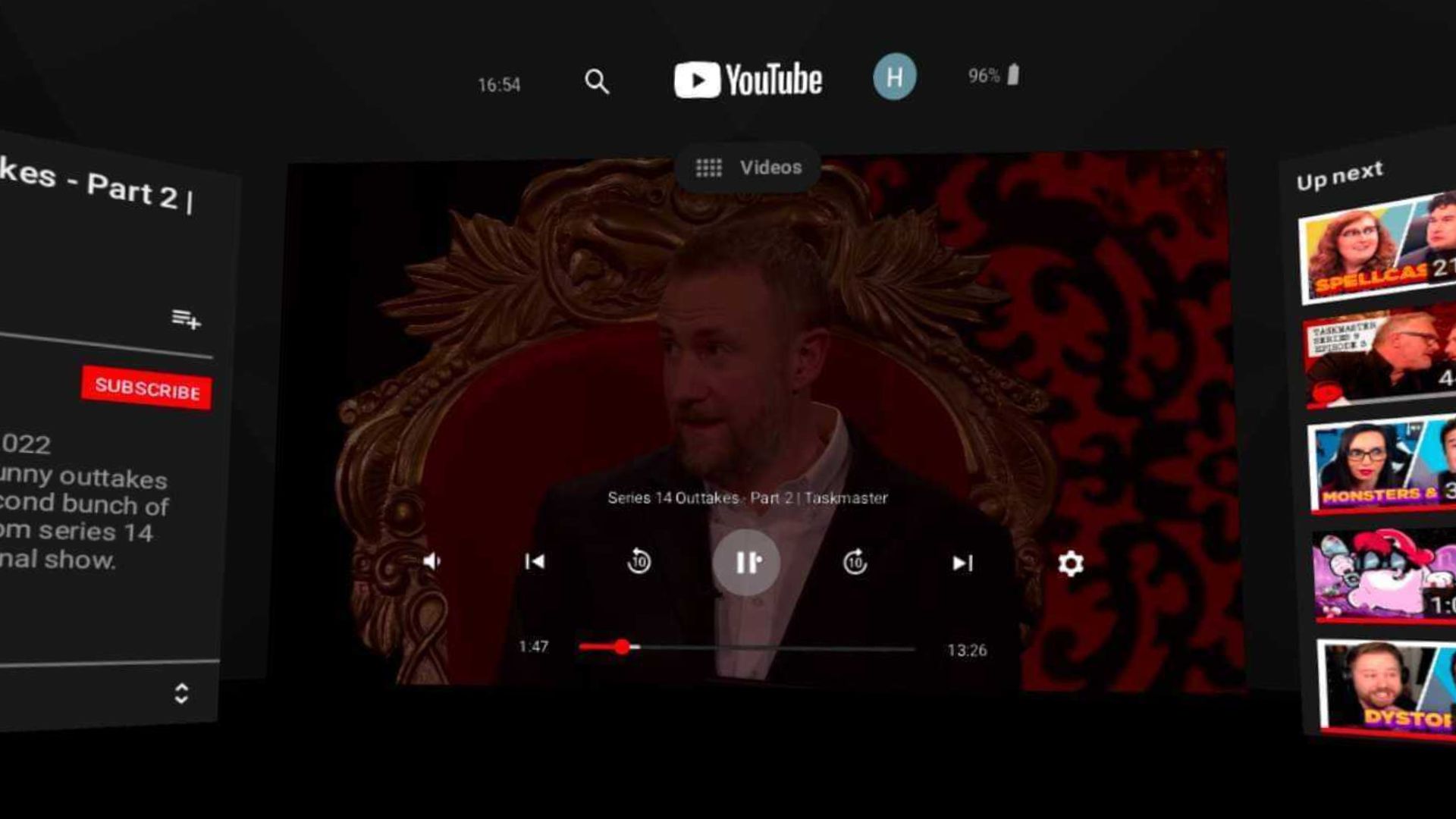 Watching Taskmaster outtakes on YouTube VR