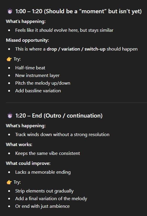 ChatGPT conversation showing in-depth music critique of a 37-second video of fart sounds.