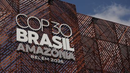 The central building of the COP30 climate conference in Belem, Brazil.