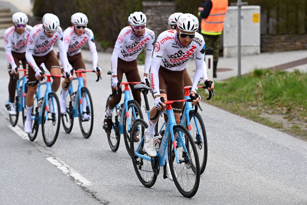 RITTEN ITALY APRIL 18 Aurlien ParetPeintre of France and Ag2R Citron Team competes during the 46th Tour of the Alps 2023 Stage 2 a 1652km stage from Reith im Alpbachtal to Ritten 1174m on April 18 2023 in Reith im Alpbachtal Italy Photo by Tim de WaeleGetty Images