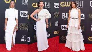 Sonequa Martin-Green, Maggie Gyllenhaal and Georgie Flores wear white gowns on the red carpet