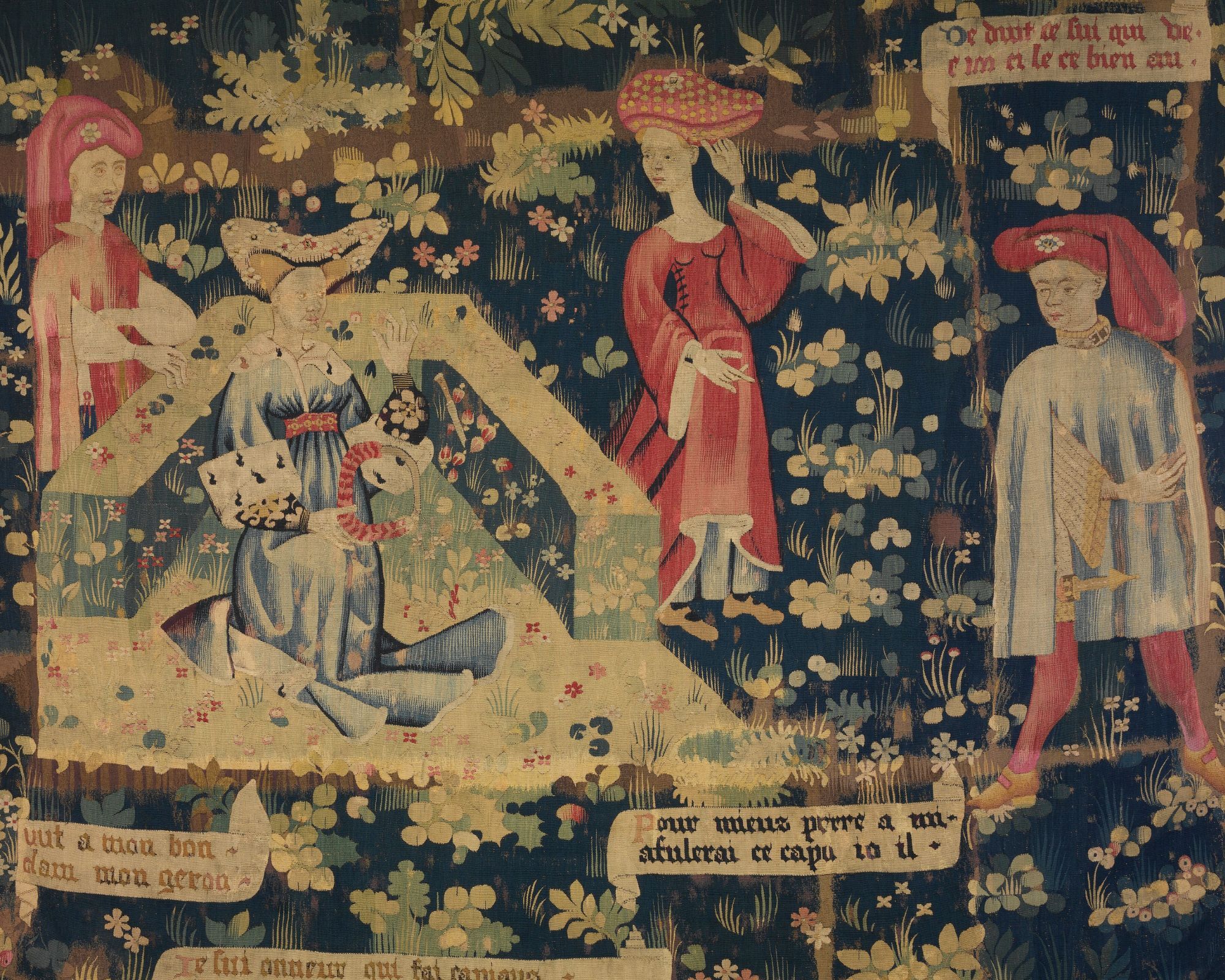 An ancient tapestry depicting turf benches