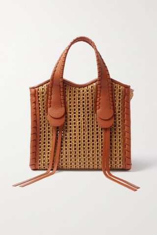 Mony Small Whipstitched Leather-Trimmed Raffia Tote