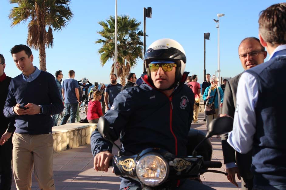 Directeur sportif Davide Bramati follows the riders on a scooter