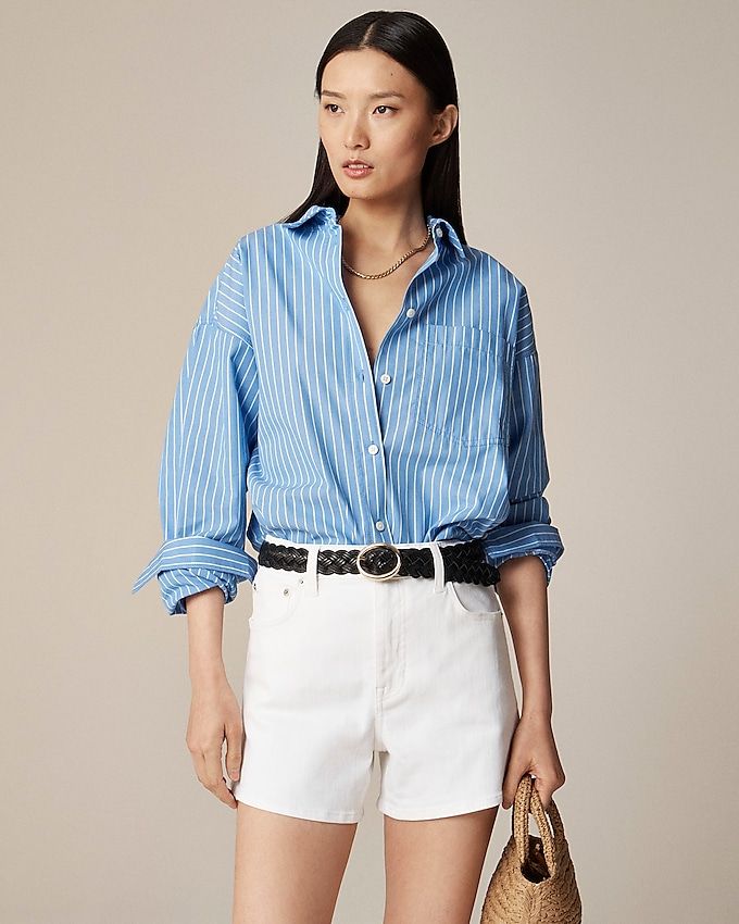 High-Rise White Denim Short