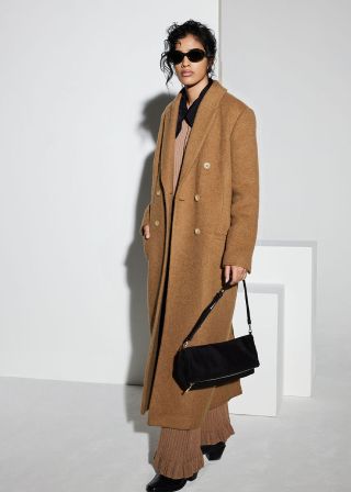 Camel Textured Wool Blend Coat