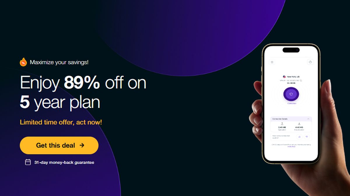 PureVPN homepage displaying the 89% off deal