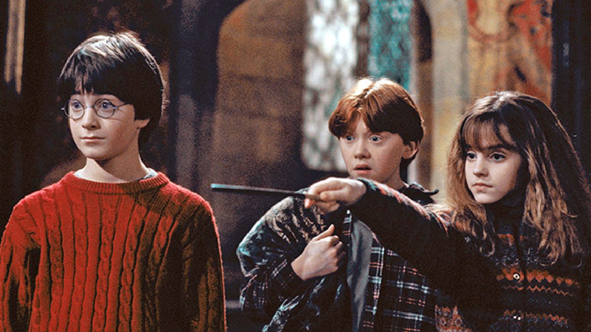 The Golden Trio in Harry Potter and the Sorcerer&#039;s Stone.