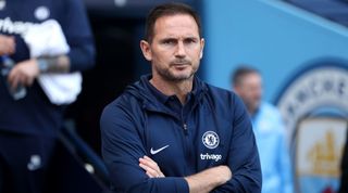 Frank Lampard, Caretaker Manager of Chelsea, looks on prior to the Premier League match between Manchester City and Chelsea FC at Etihad Stadium on May 21, 2023 in Manchester, England.