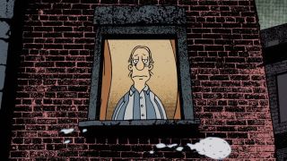 Larry the Barfly looking out of window in The Simpsons