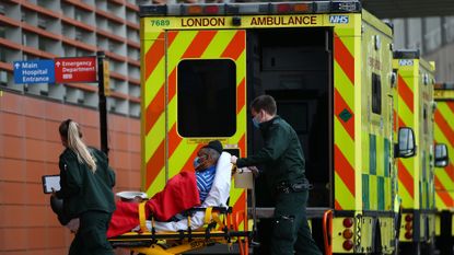 An ambulance queue outside of a hospital