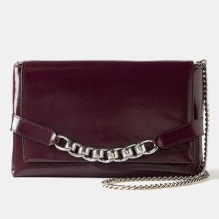 burgundy clutch bag with chain strap