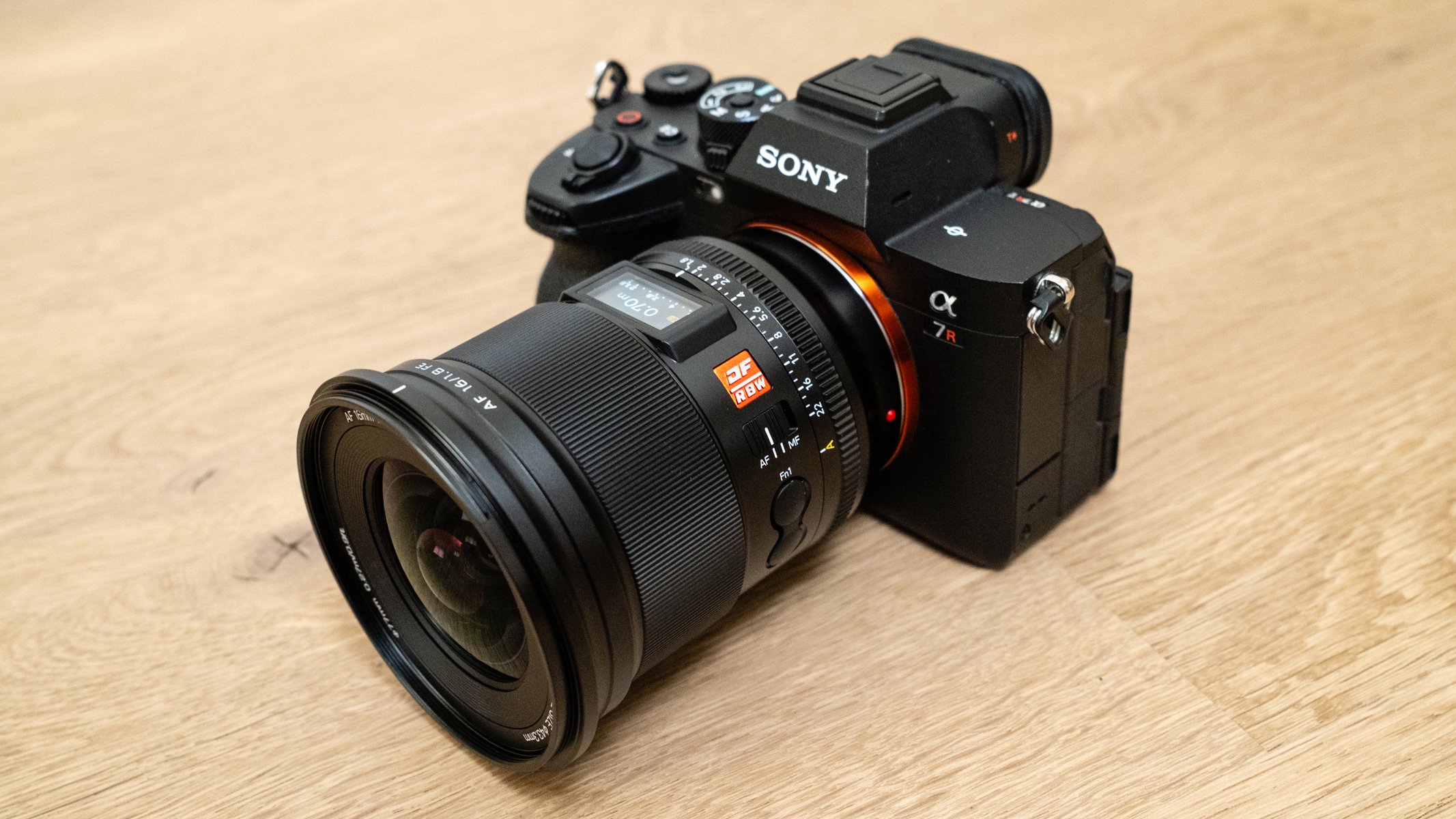 Viltrox AF 16mm f/1.8 FE atached to a Sony A7R V
