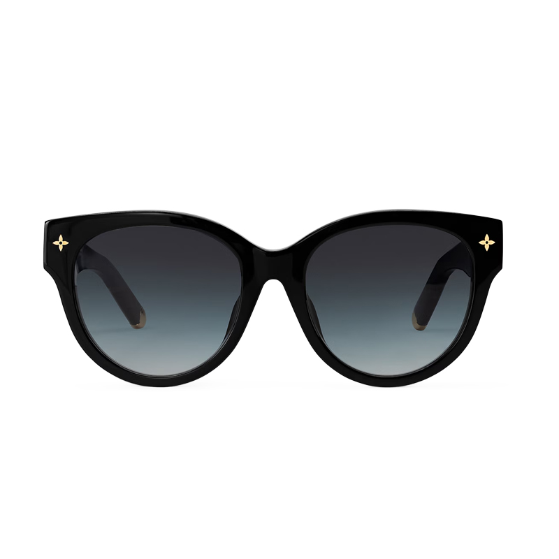 black sunglasses with Louis Vuitton branding in gold