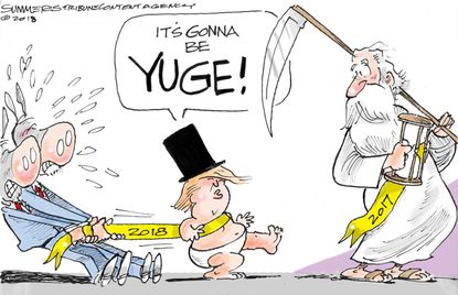 Political cartoon U.S. Democrats GOP Trump 2017 New Year 2018