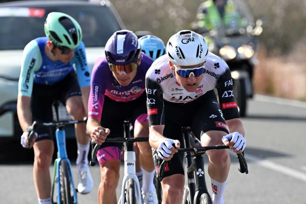 MURCIA SPAIN FEBRUARY 15 EDITORS NOTE Alternate crop Tim Wellens of Belgium and Team UAE Team Emirates XRG competes in the breakaway during the 45th Vuelta Ciclista a la Regin de Murcia Costa Calida 2025 a 1996km one day race from Jumilla to Murcia on February 15 2025 in Murcia Spain Photo by Tim de WaeleGetty Images