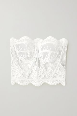 Grosgrain-Trimmed Lace Bustier Top