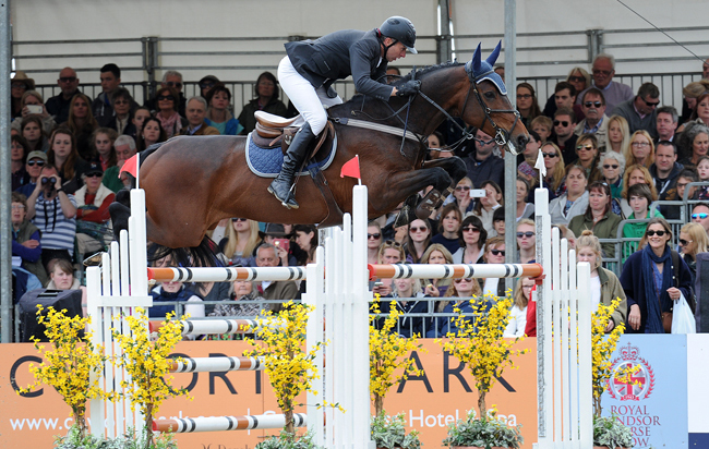 Dermott Lennon riding LOUGHVIEW LOU-LOU winner of the Alltech Grand Prix for The Kingdom of Bahrain Trophy Jumping Competition during the Royal Windsor Horse Show in Windsor Castle, Berkshire, UK between 13th-17 May 2015