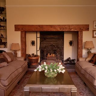living room with sofa set and fire place