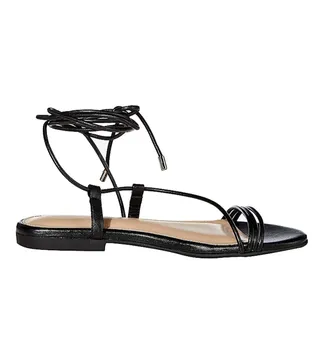 The Drop Women's Samantha Flat Strappy Lace-Up Sandal, Faux Leather Black, 7