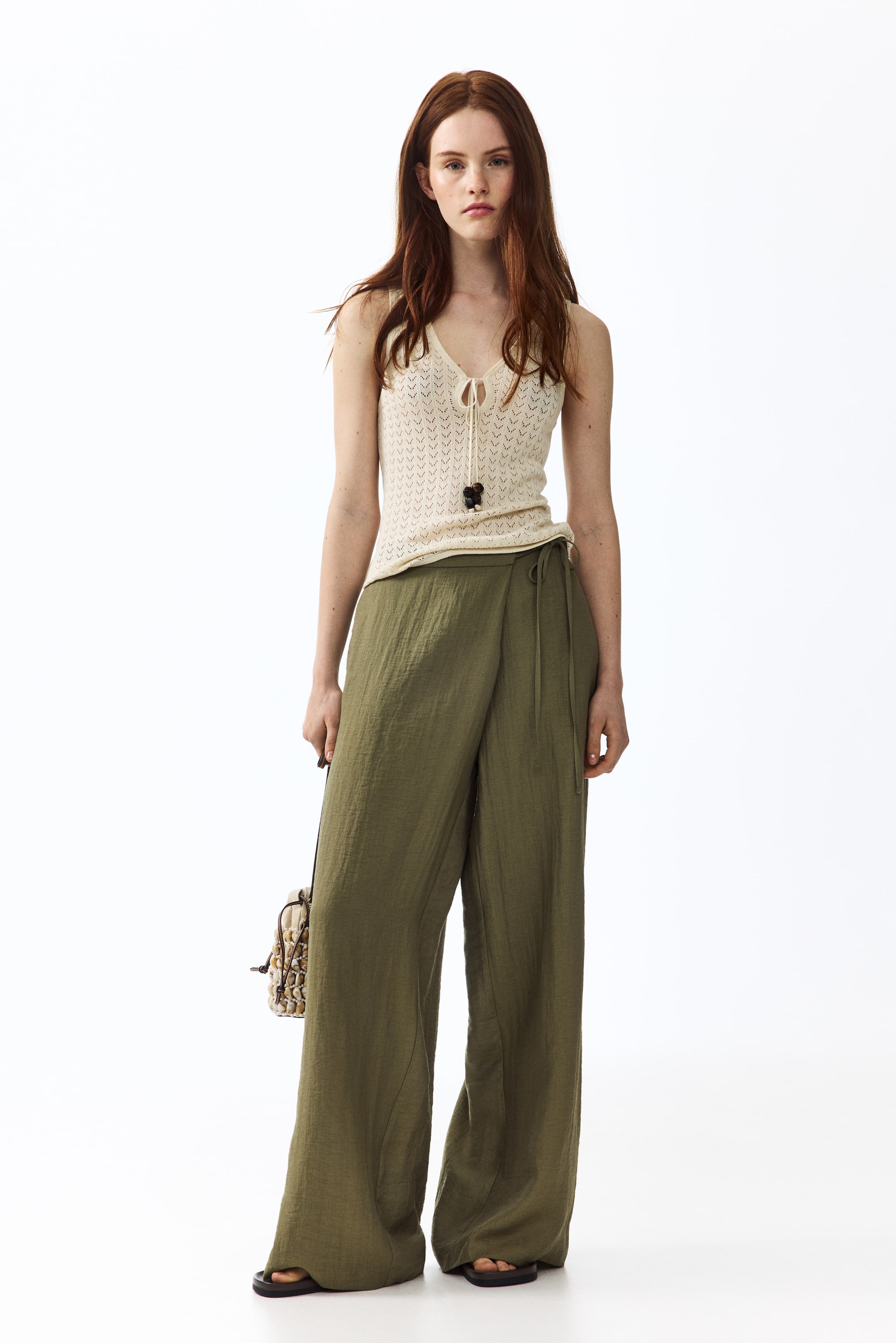 Linen-Blend Wrapover Trousers