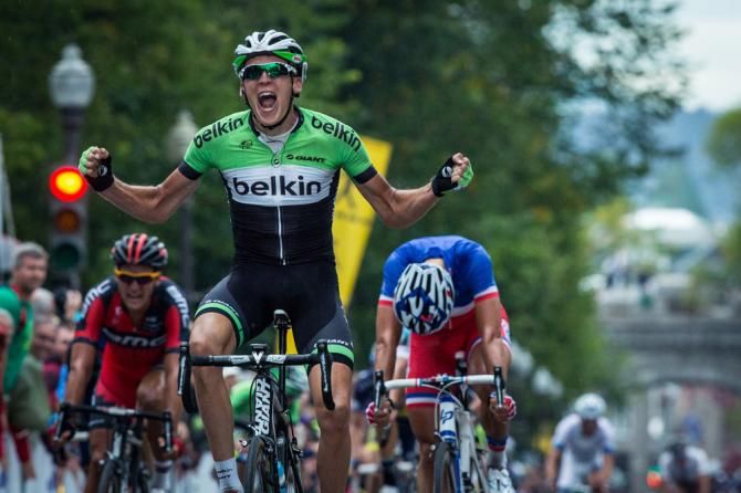 Robert Gesink (Belkin) celebrates his first victory of 2013 at the Grand Prix Cycliste de Qu&eacute;bec
