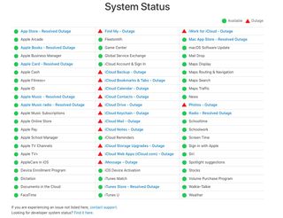 Apple Services Outage Screenshot