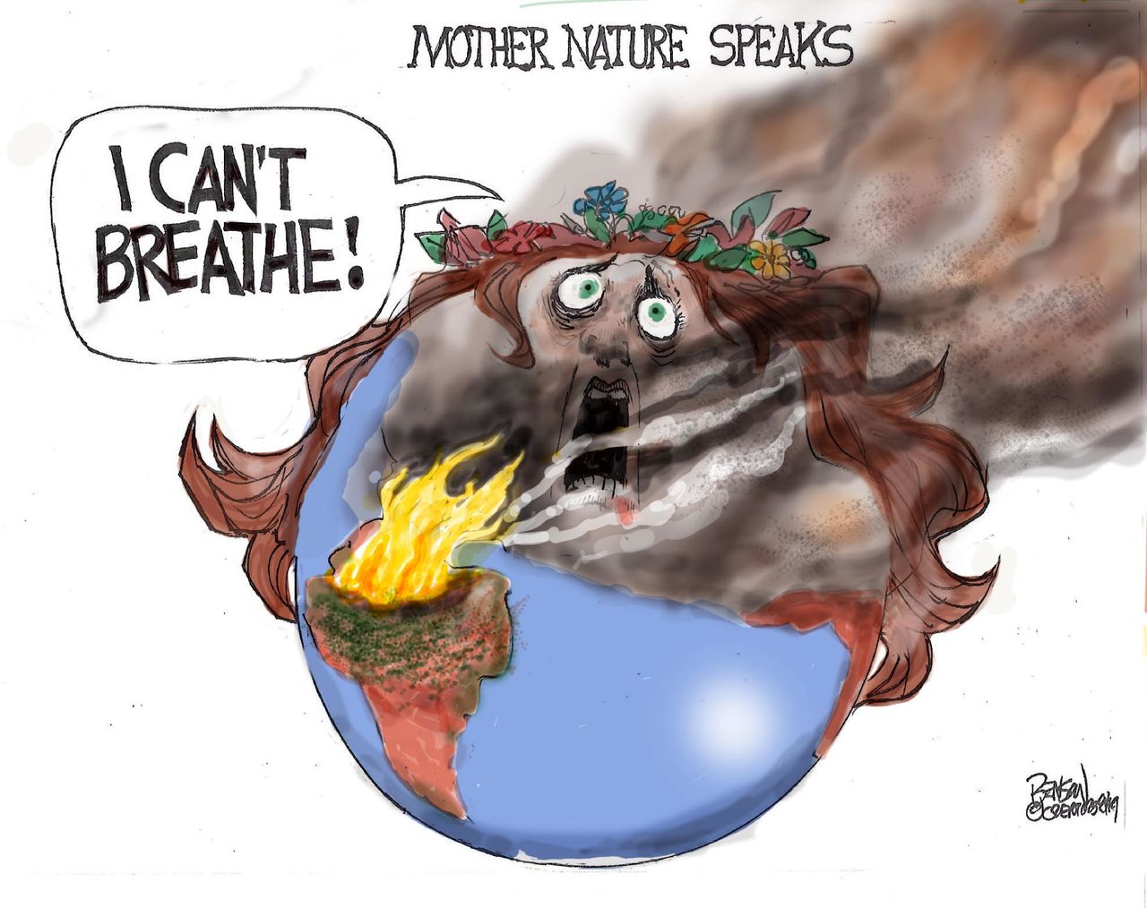 Editorial Cartoon U.S. Mother Nature I Can&amp;#039;t Breathe Amazon Rainforest Fire