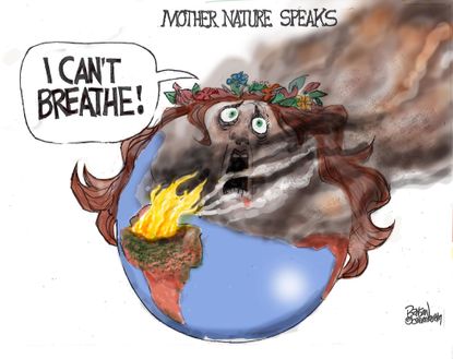 Editorial Cartoon U.S. Mother Nature I Can't Breathe Amazon Rainforest Fire