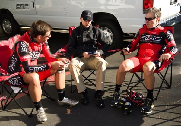 Directors LeLangue and Sayers meet with Team President Jim Ochowicz before the ride.