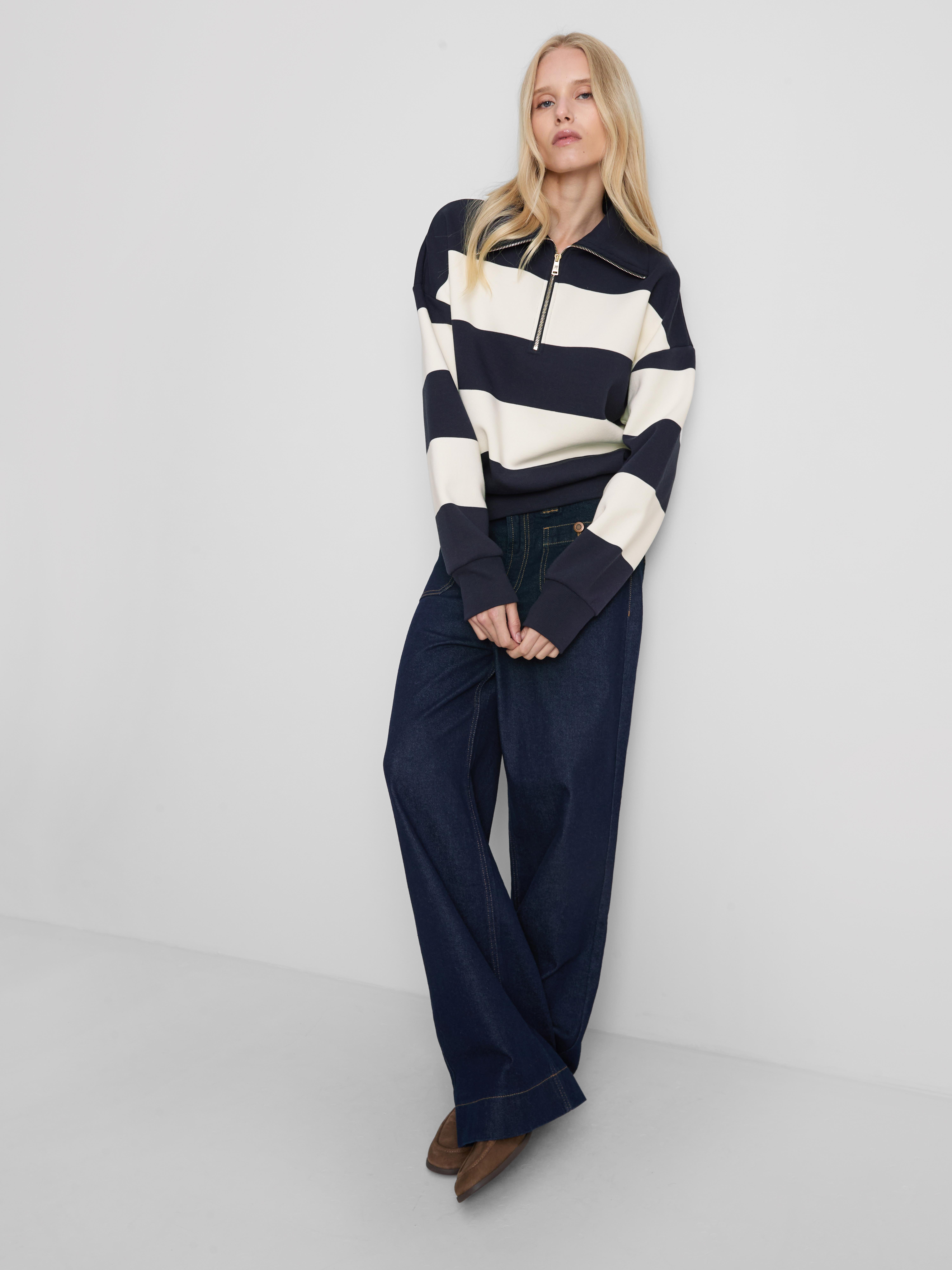 By Coleen Cotton Rich Striped Half Zip Sweatshirt
