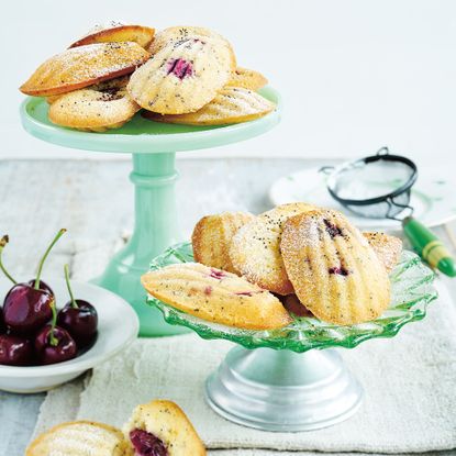 Madelines on green cake stands