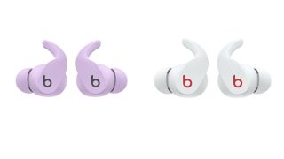 the beats fit pro wireless earbuds in purple and white