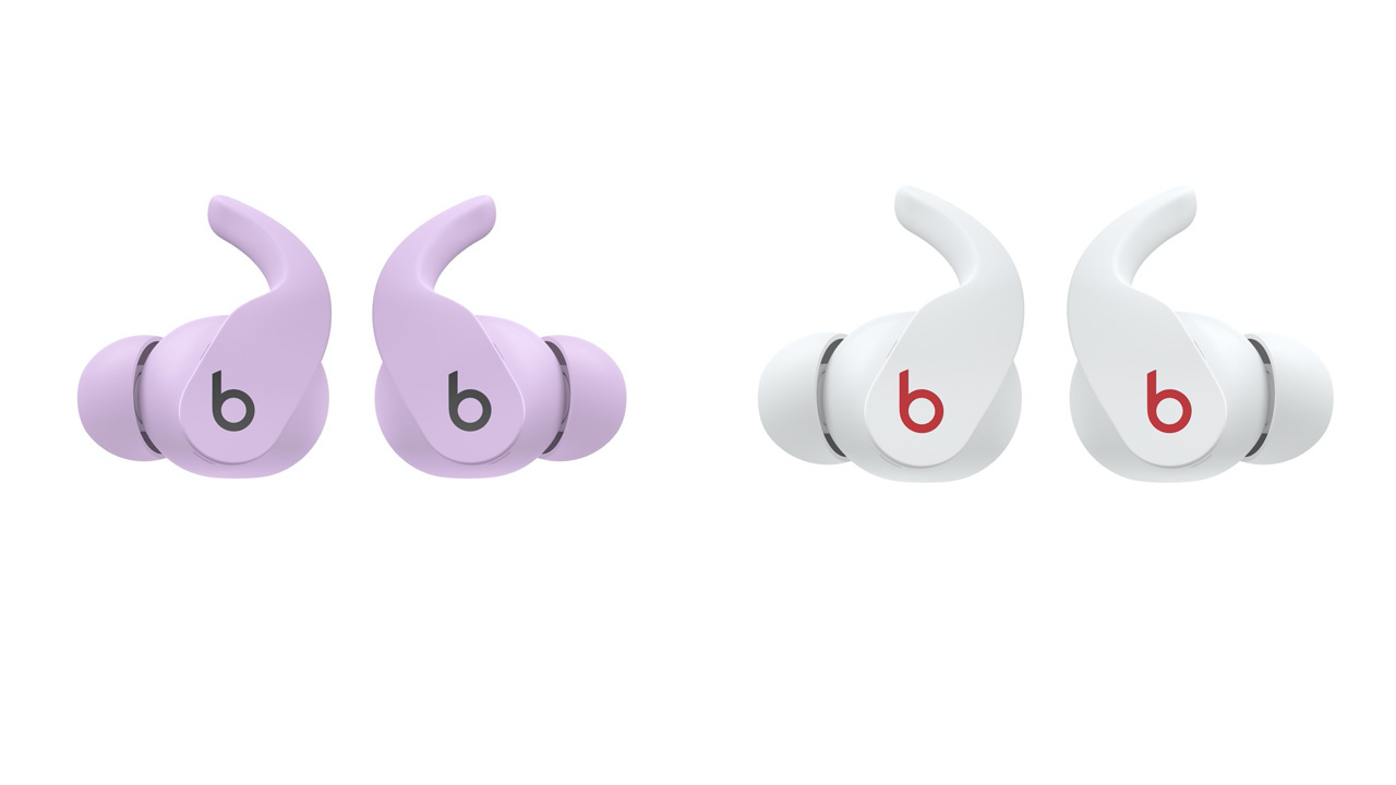 Beats Fit Pro wireless earbuds in purple and white
