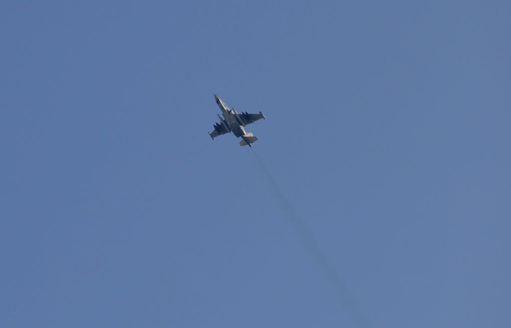 A Russian fighter plane flies in Syria