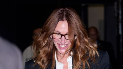 Julia Roberts wearing jeans and a blazer on September 28, 2025 in New York City
