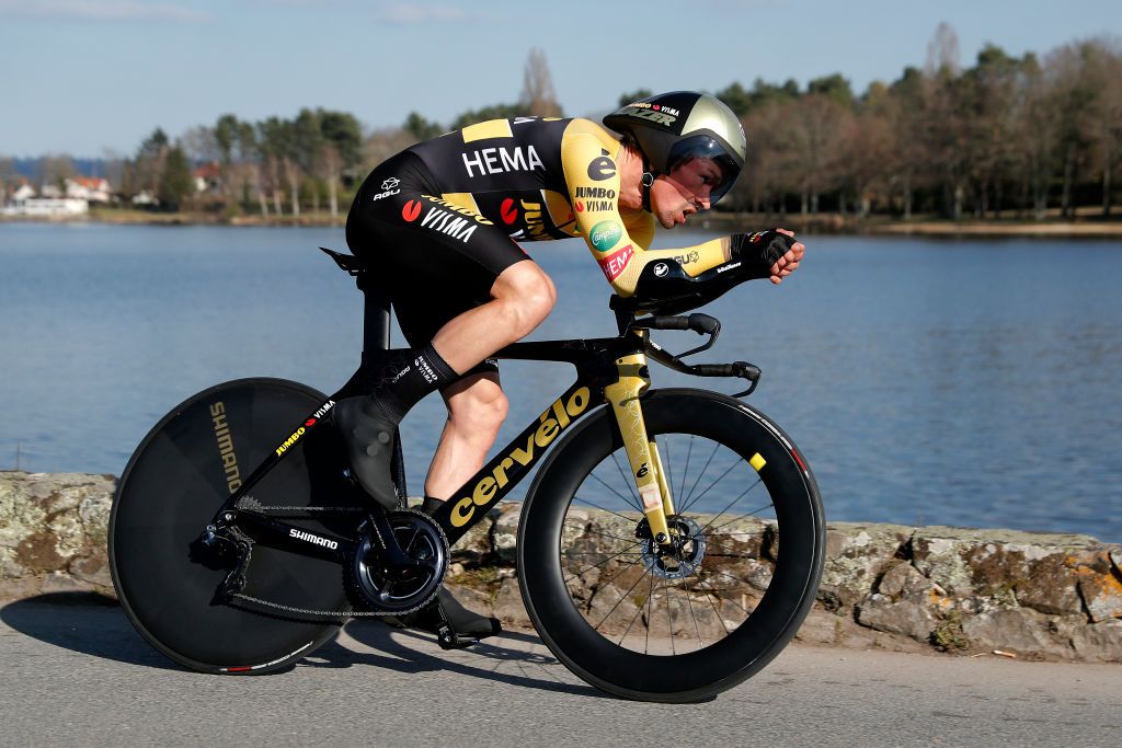 MONTLUCON FRANCE MARCH 09 Primoz Roglic of Slovenia and Team Jumbo Visma sprints during 80th Paris Nice 2022 Stage 4 a 134km individual time trial from Domrat to Montluon ParisNice WorldTour on March 09 2022 in Montlucon France Photo by Bas CzerwinskiGetty Images