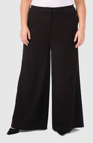 Grosgrain Ribbon Trim Wide Leg Pants