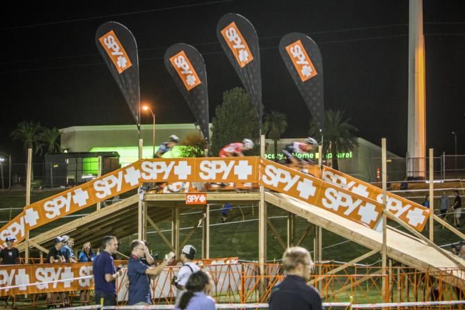 Riders make it over the Spy flyover bridge.