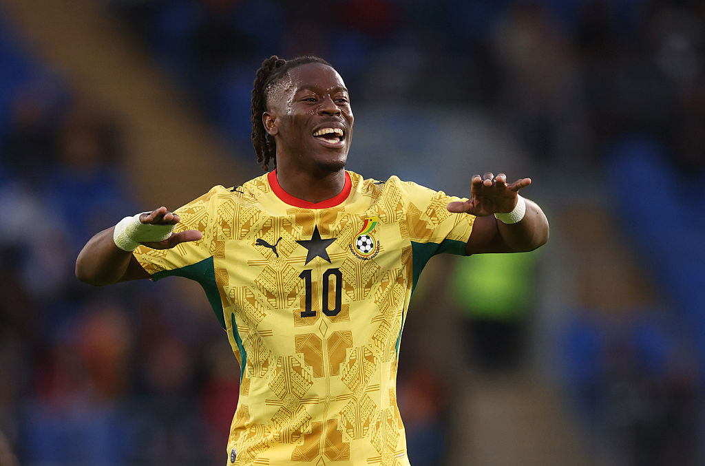 CARDIFF, WALES - JUNE 02: Brandon Thomas-Asante of Ghana  during the international friendly match between Wales and Ghana at Cardiff City Stadium on June 02, 2026 in Cardiff, Wales. (Photo by Catherine Ivill - AMA/Getty Images)