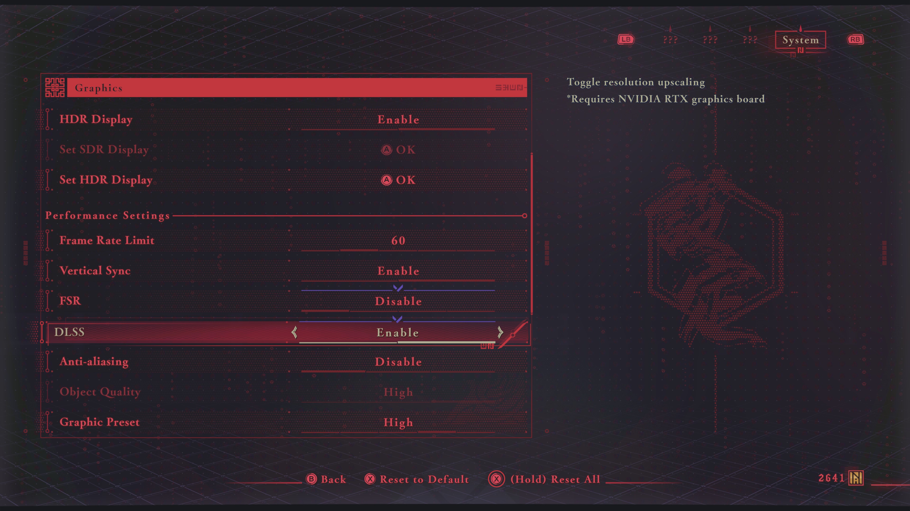 A screenshot of the Ninja Gaiden 4 settings page