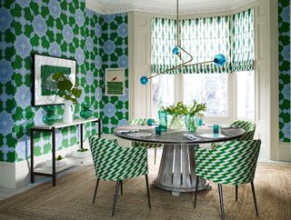 Green and blue dining room