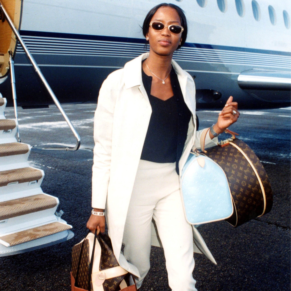 Naomi Campbell at Fashion Models Arrive At The Bourget Airport. (Photo by Bertrand Rindoff Petroff/Getty Images)
