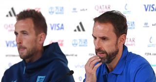 Rumoured England team: England captain Harry Kane and Manager Gareth Southgate speak to the media during the England Press Conference ahead of the game against Iran at MPC on November 20, 2022 in Doha, Qatar