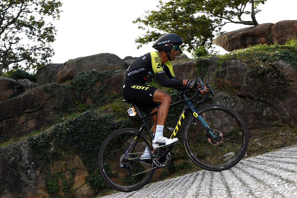 MIRADOR DE ZARO DUMBRA SPAIN NOVEMBER 03 Tsgabu Gebremaryam Grmay of Ethiopia and Team Mitchelton Scott during the 75th Tour of Spain 2020 Stage 13 a 337km Individual Time Trial stage from Muros to Mirador de zaro Dumbra 278m ITT lavuelta LaVuelta20 La Vuelta on November 03 2020 in Mirador de zaro Dumbra Spain Photo by David RamosGetty Images
