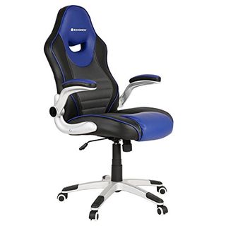 SONGMICS Ergonomic Gaming office Chair, Height Adjustable Racing Chair, Breathable Surface, with Built-in Lumbar Support, High Backrest, Rocking Function, Black, Blue, UOBG63BQ