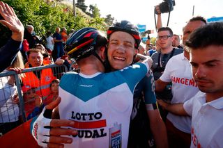 Tim Wellens celebrates his stage 4 win at the Giro d'Italia