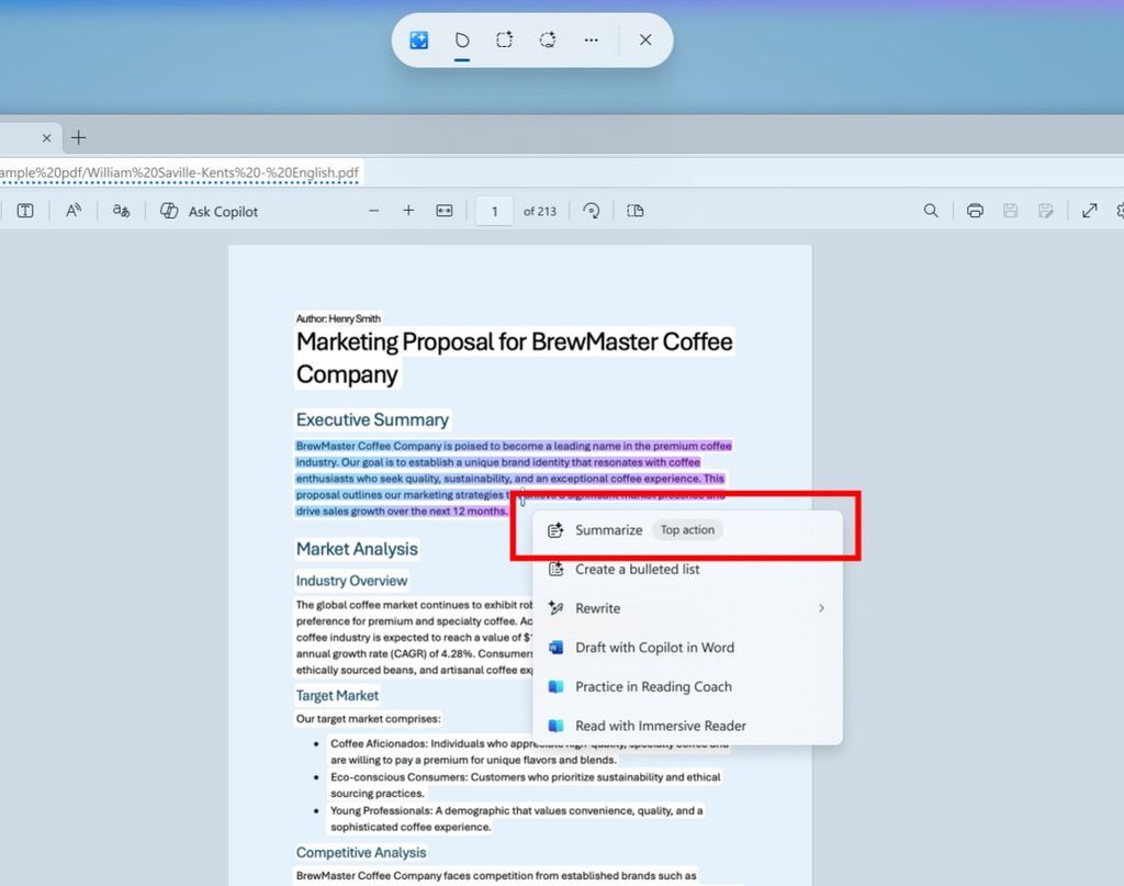 Click to Do menu tags