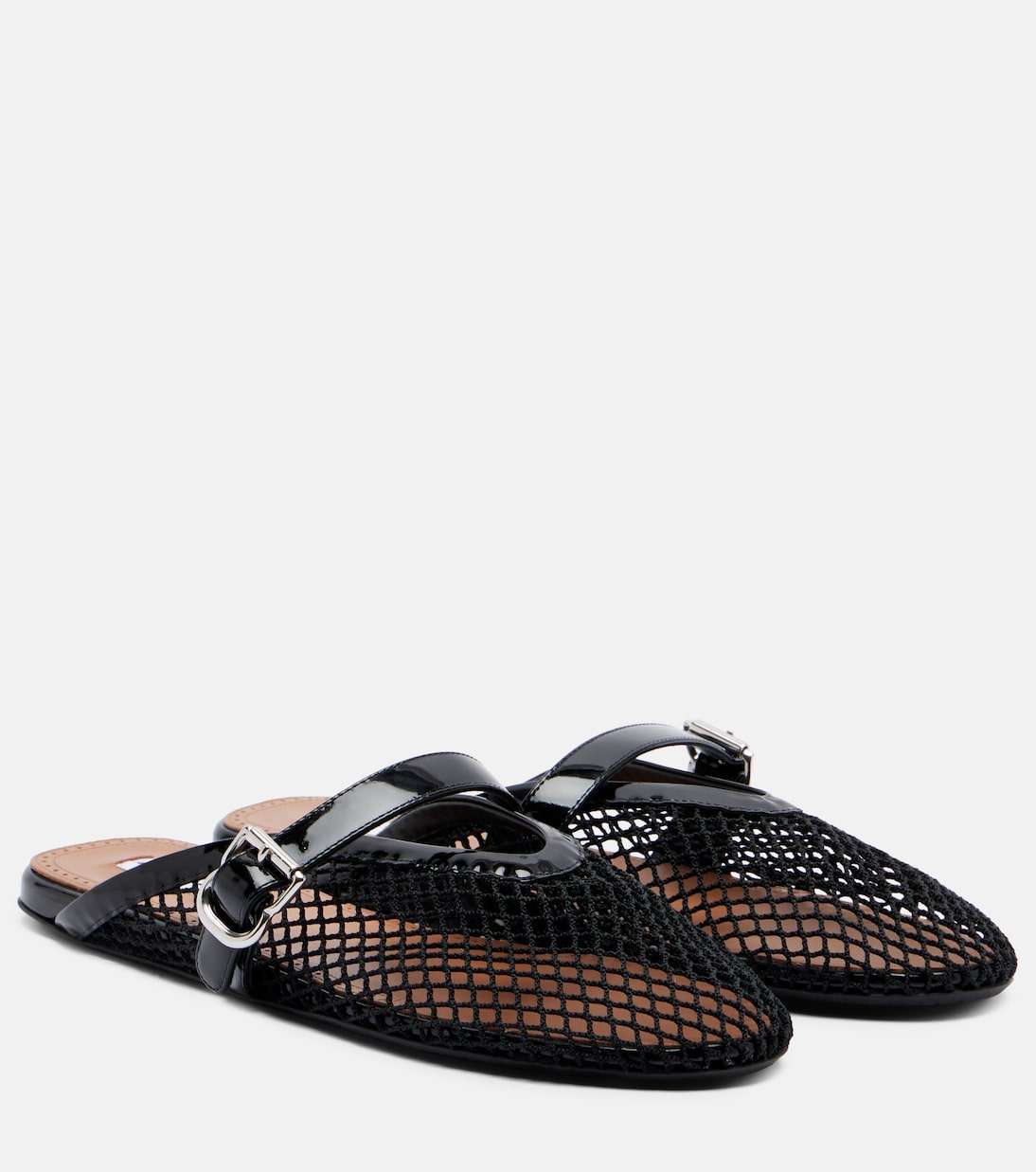 Fishnet Leather-Trimmed Mules in Black - Alaia