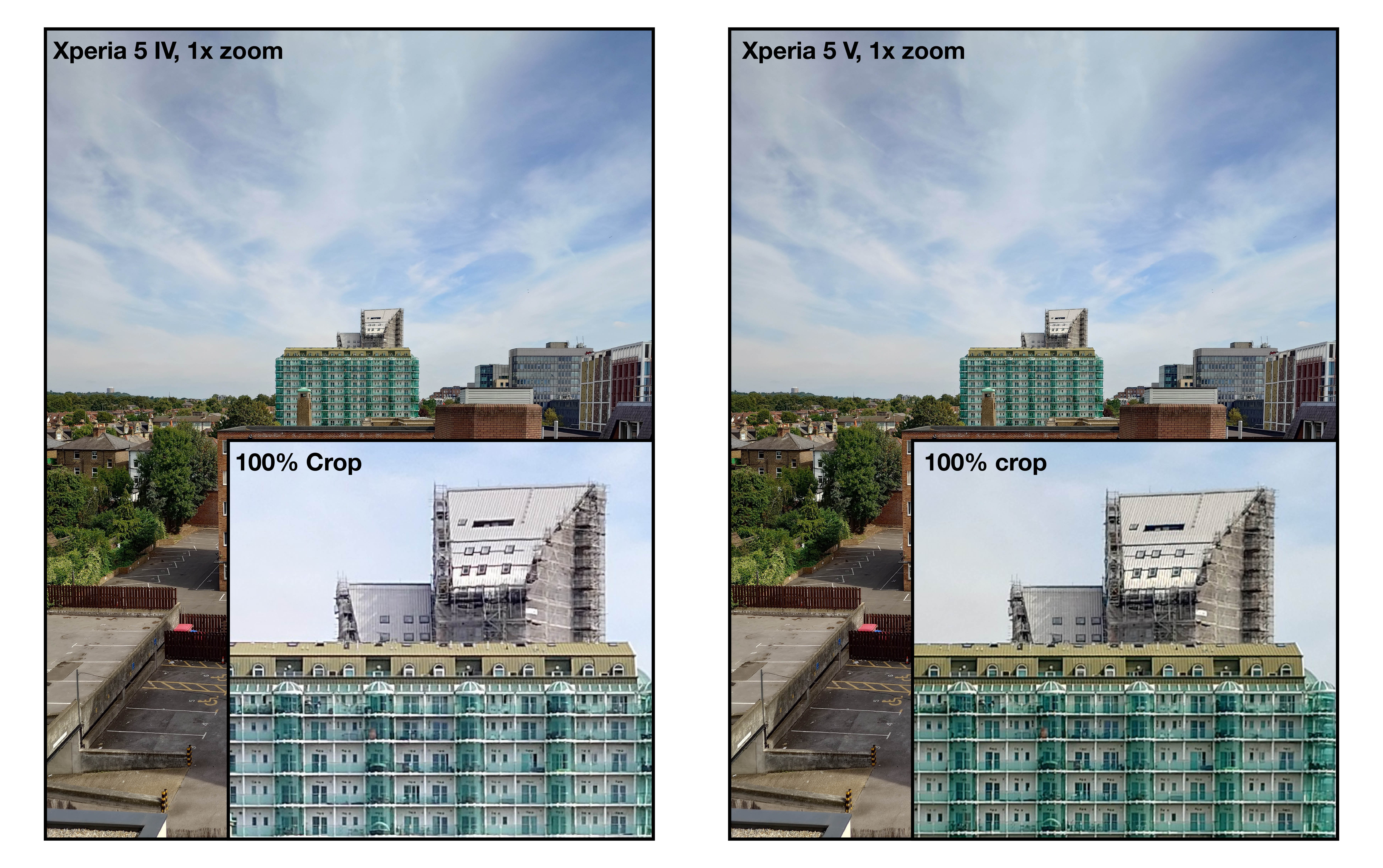 A set of comparison images captured on the Sony Xperia 5 V and 5 IV